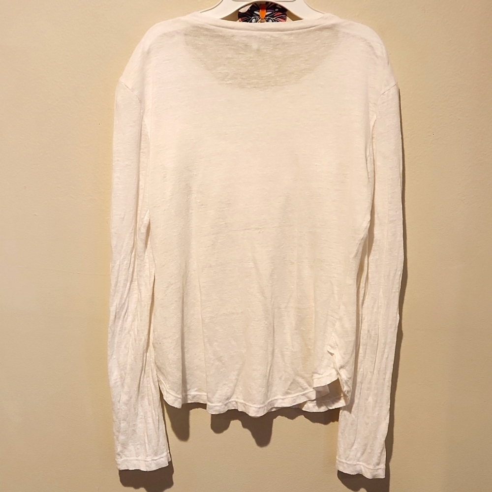 ❤ FRAME DENIM LINEN LONG SLEEVE RUFFLE TOP IN BLANC / WHITE, XS - Picture 7 of 7